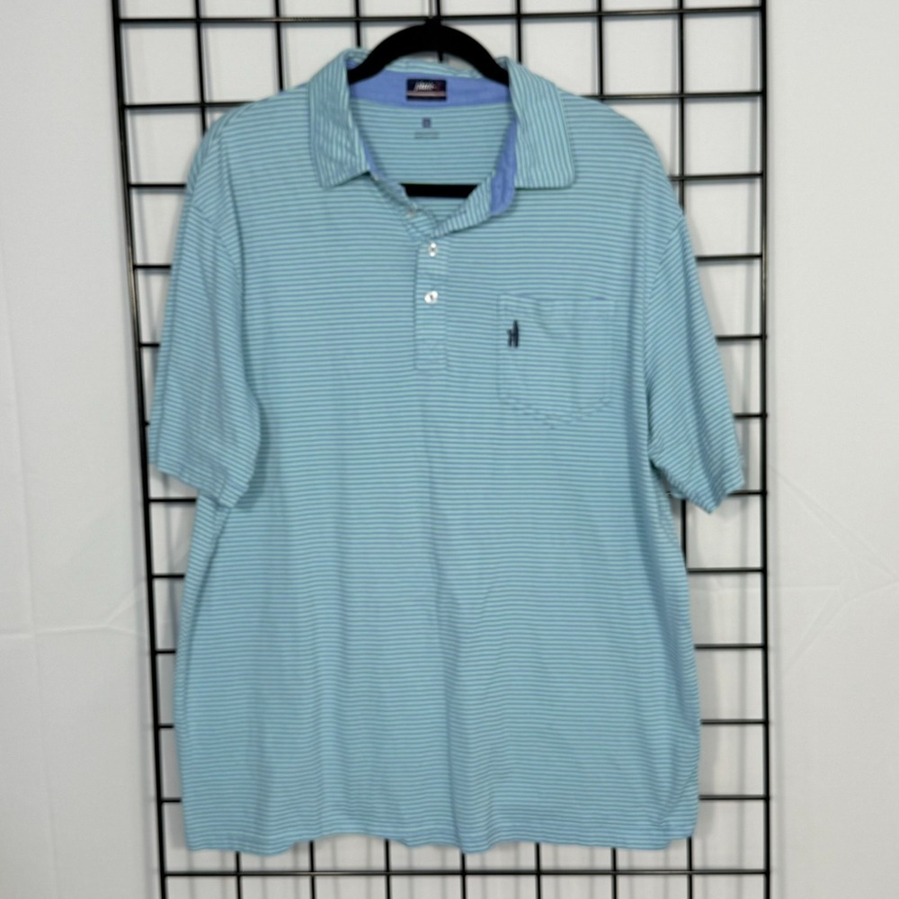 johnnie-O Polo Golf Shirt Mens XL Blue Green Striped Bonita Bay Casual Cotton‎